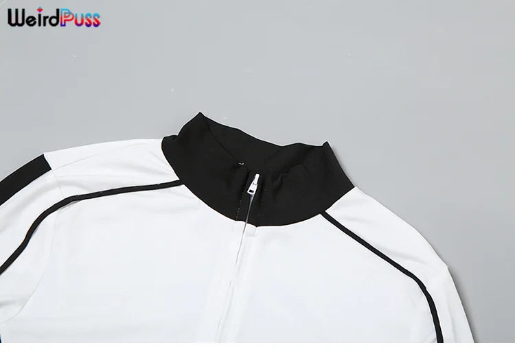 Casual Sporty 2 Piece Set Women Fall Trend Zip Hipster Patchwork Crop Jacket+Shorts Matching Classic Tracksuit Outfits