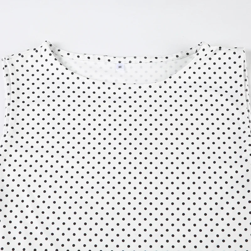 Sleeveless Short Dot Print Women Dresses Slim Fit Elegant Simple Office Lady Trendy Clothes