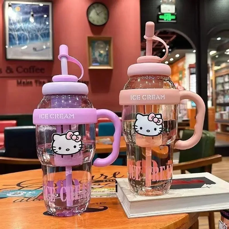 Sanrio Water Cup Hello Kitty  Anime Straw Cup Cartoon Cute Large Capacity Outdoor Activities Portable Tea Separation | 1300ML