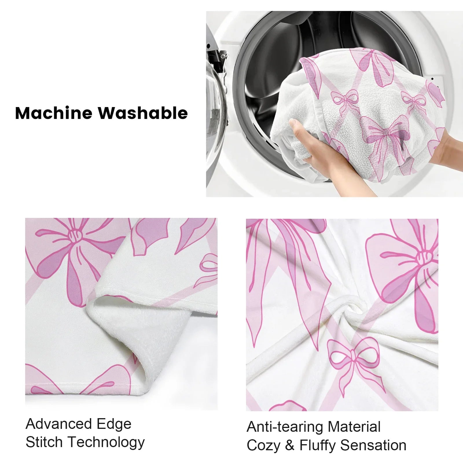 Pink Bow Blanket, Flannel Decorative Blanket, Bedding Accessories, Soft Cozy Warm Blanket