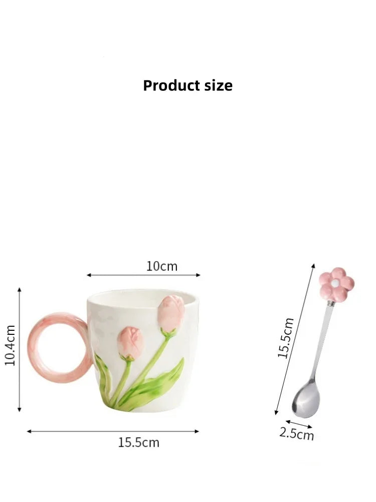 Tulip Flower Ceramic Mug Three-dimensional Design Creative Girl Heart Cup