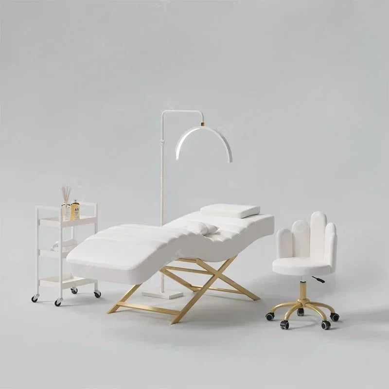 Luxury Salon Equipment Furniture Pink Gold Massage Table Set Modern Lay Down Eyelash Facial Bed