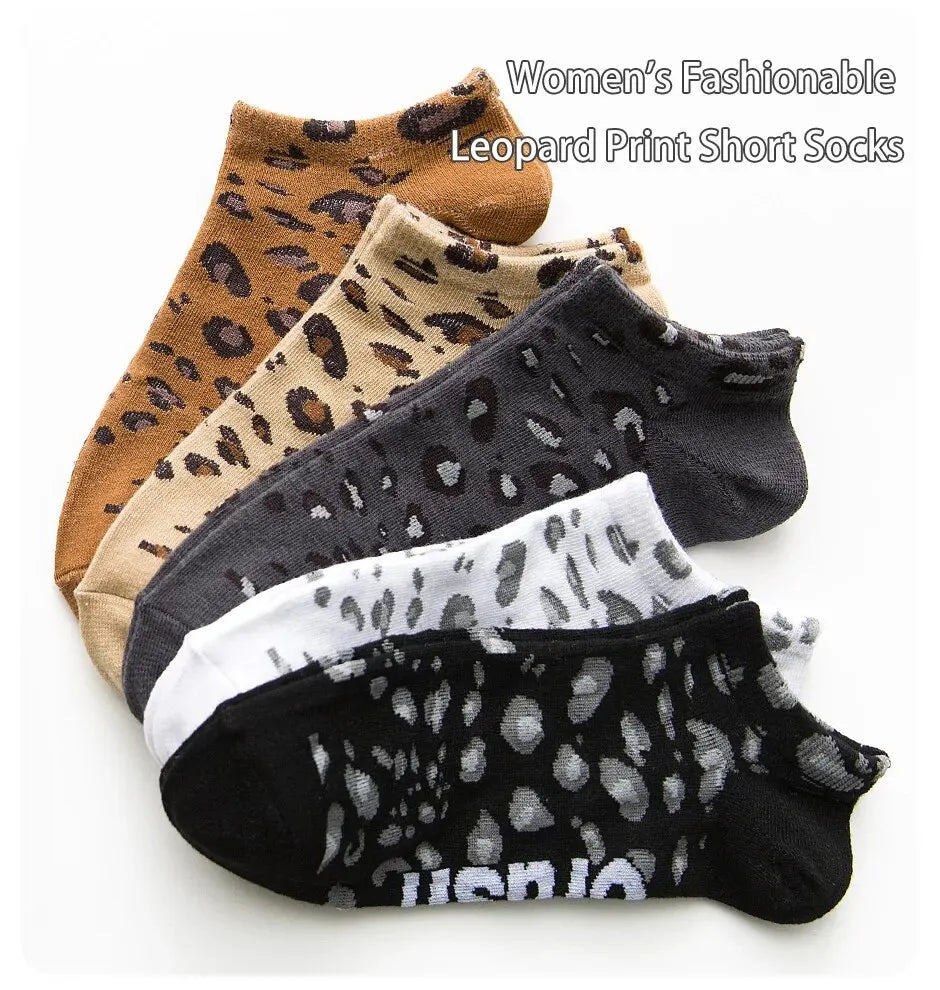 Women's Seasonal Fashionable and Trendy Leopard Print Cotton Sweat-absorbing and Comfortable Sports Low Top Socks