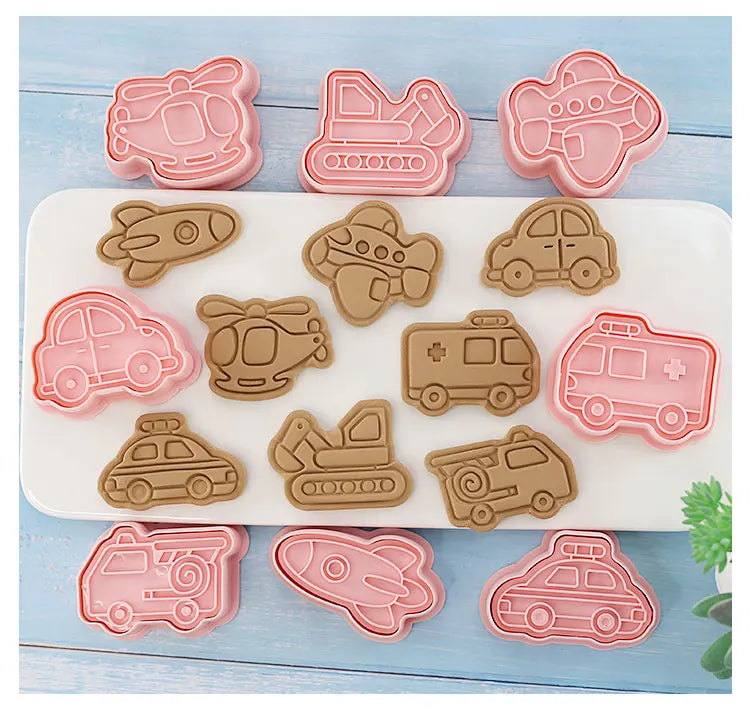 Cookie Cutters Plastic 3D Cute Cartoon Pressable Biscuit Mold Cookie Stamp Kitchen Baking Pastry Bakeware 8 Pcs/set