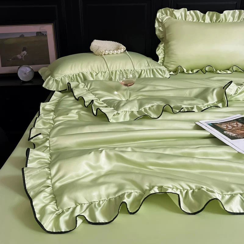 Coquette Quilt Washed Silk Color Ruffle Comfortable Skin Friendly Quilt No Pillowcase No Sheet