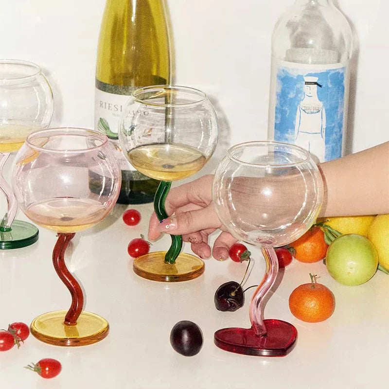 Bubble Glass Contrasting Color Matchinging Design, Creative Curve Handle - Light Luxury High-End Colorful Glass Cup