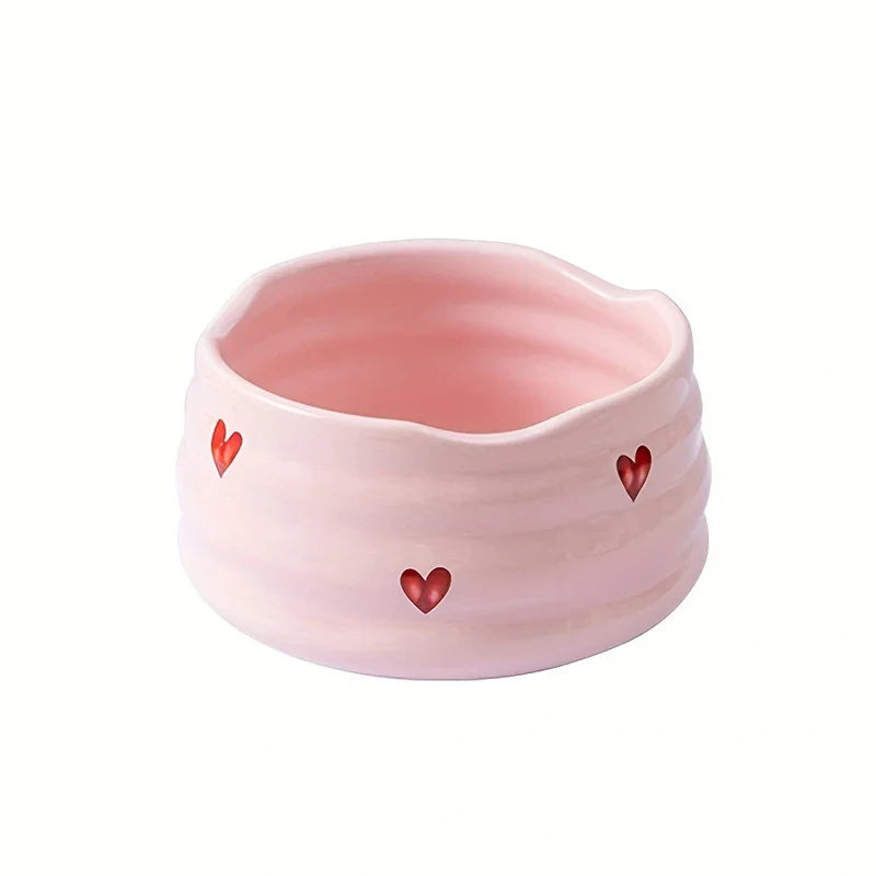 Pink Ceramic Matcha Bowl, Sakura/Heart Japanese Style Matcha Bowl Artistic Ceramic Tea Ceremony Bowl