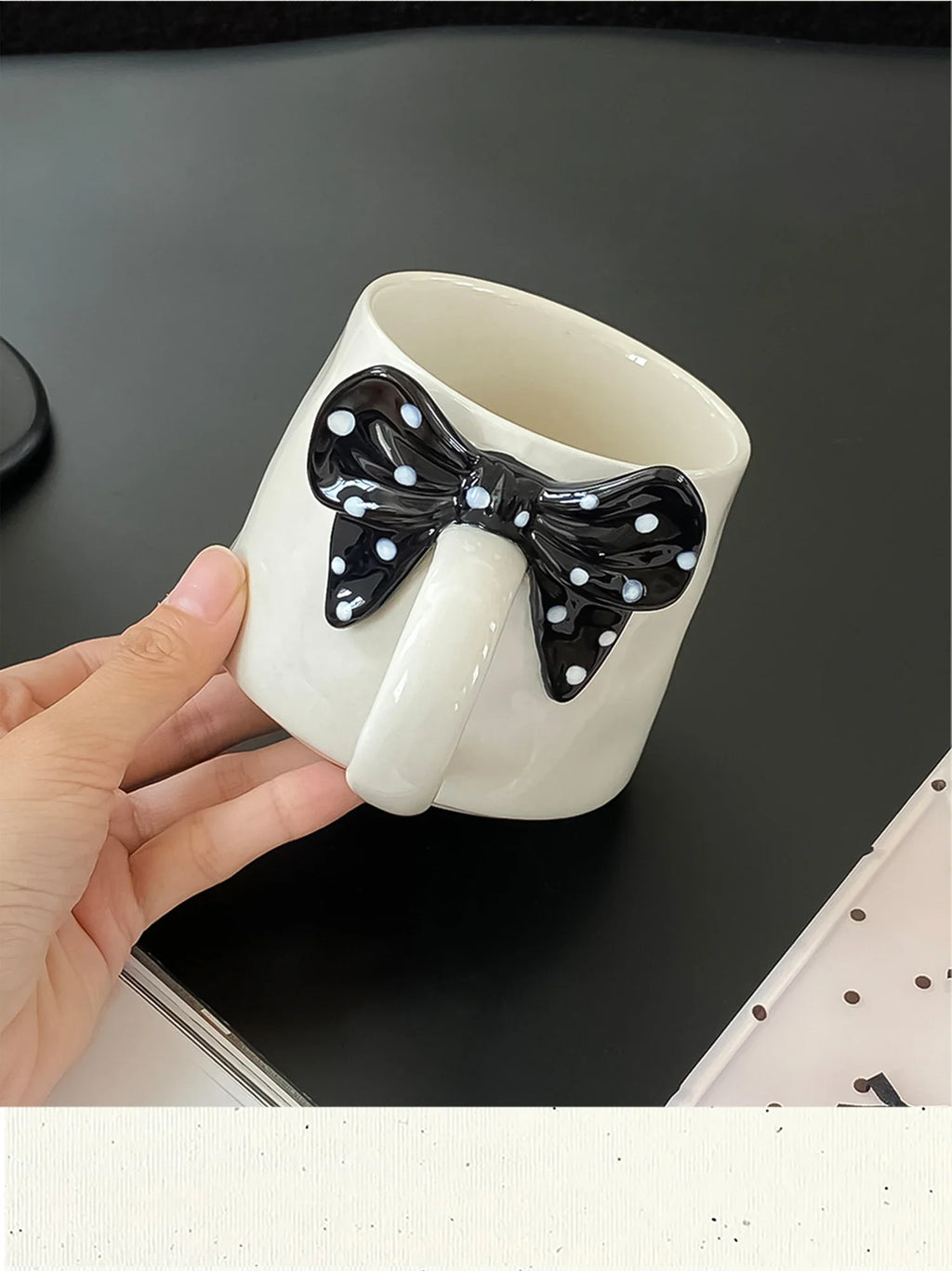 Polka Dot Creative Bow Handle Ceramic Mug