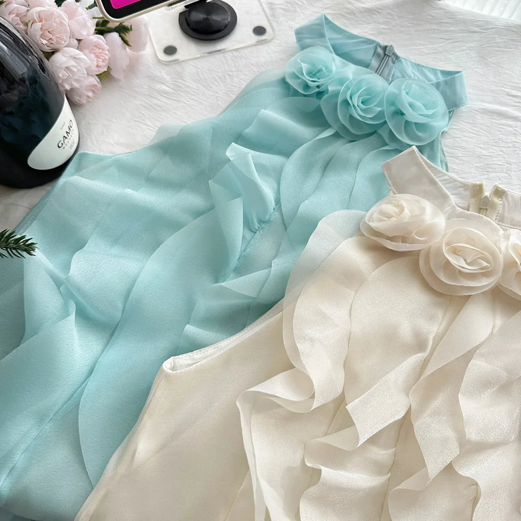 Women's Coquette Ruffle Dress Mini Chiffon Frock Design One-Piece Cute Sleeveless