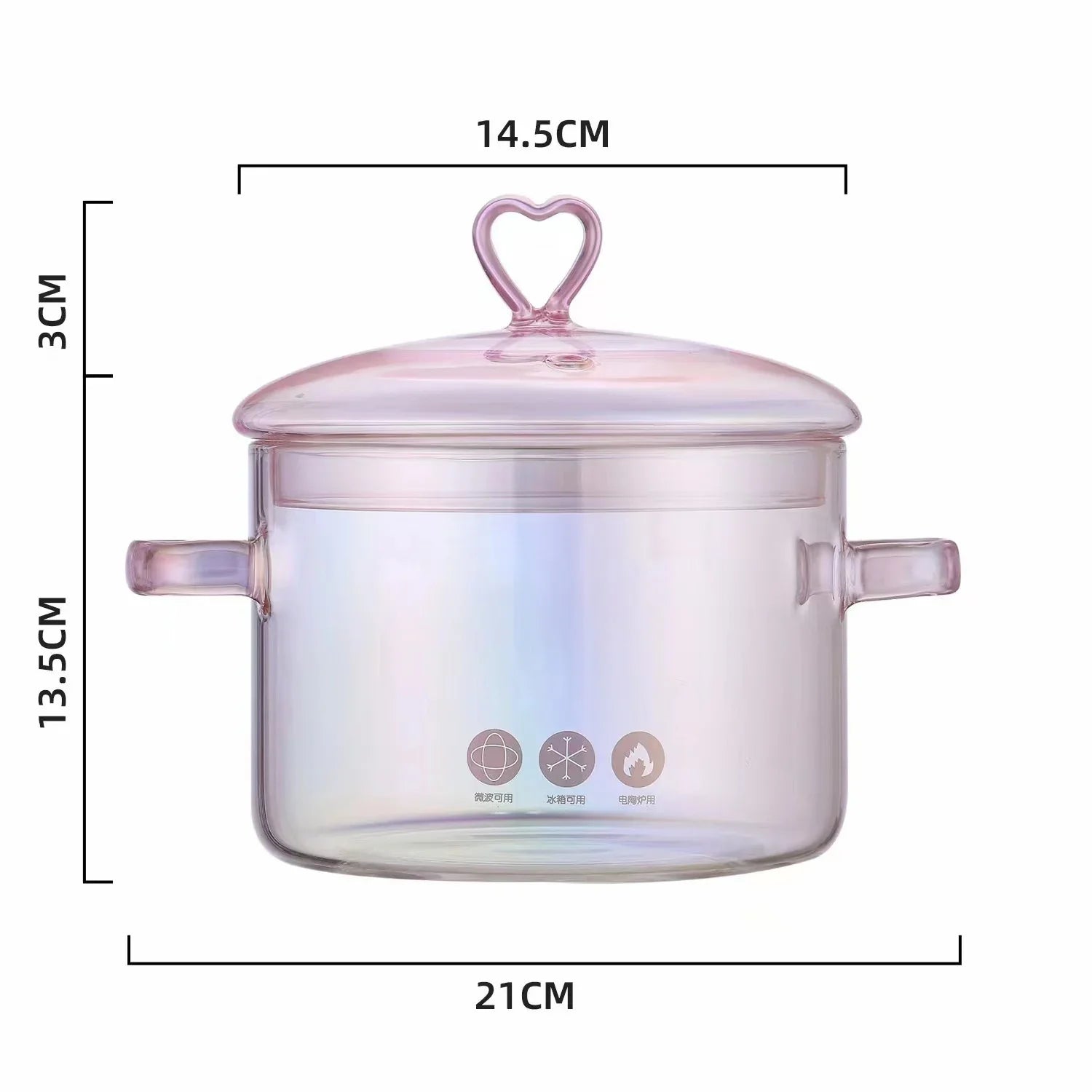 Pink Flower Instant Noodles Glass Pot Can Be Heated Soup Pot Double Ears Salad Bowl Covered with a Large Capacity Bowl