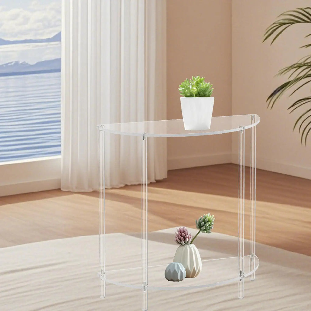 Side Acrylic Accent Table for Small Space Modern Portable Storage Shelf for Home Decor