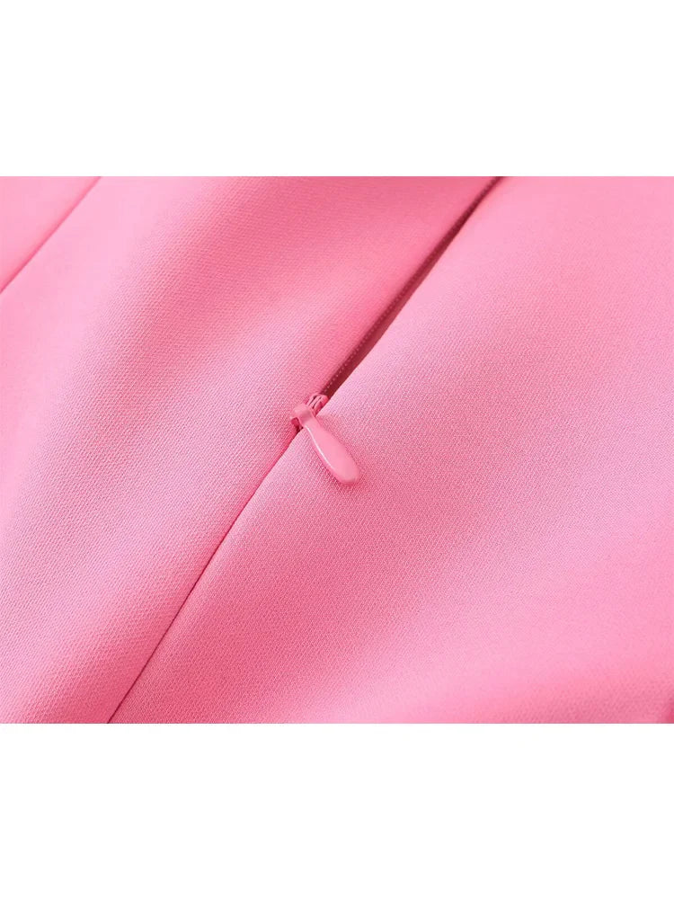 Ladies Pink Spaghetti Strap Dress Summer New Simple Style Women Slim Short Dress Party Fashion A-Line Dress