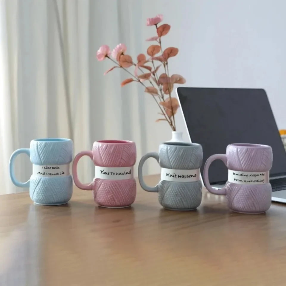 Novelty Knitted Ceramics Mug Cute Colorful Wool Tea Handle Drinkware