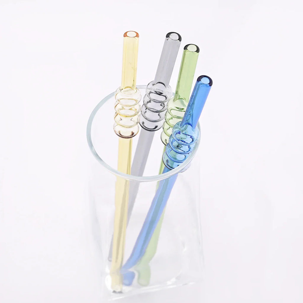 Ice-sugar Gourd Glass Straws Set High Borosilicate Drinking Straw Set with Brush 5pcs