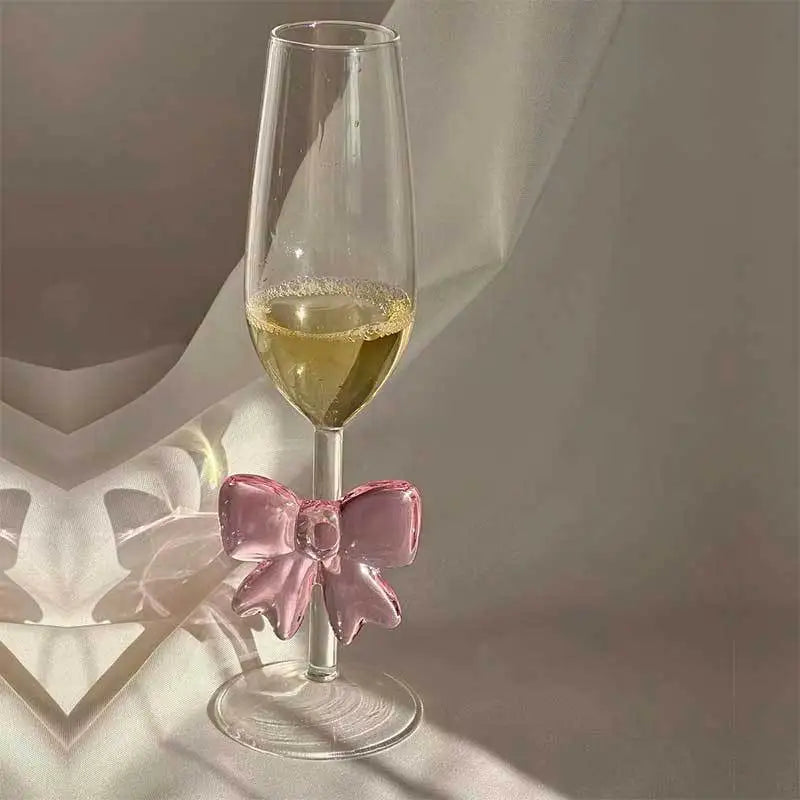 Pink Bow Series High Glass Cup, Butterfly Candlestick Romantic Champagne Wine