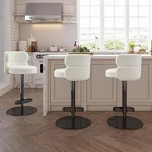 Velvet Bar Stools Modern Swivel Adjustable Height Kitchen Counter Bar Stools with Footrest for Living Room Dining Room