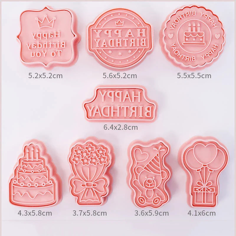 Cookie Cutters Plastic 3D Cute Cartoon Pressable Biscuit Mold Cookie Stamp Kitchen Baking Pastry Bakeware 8 Pcs/set