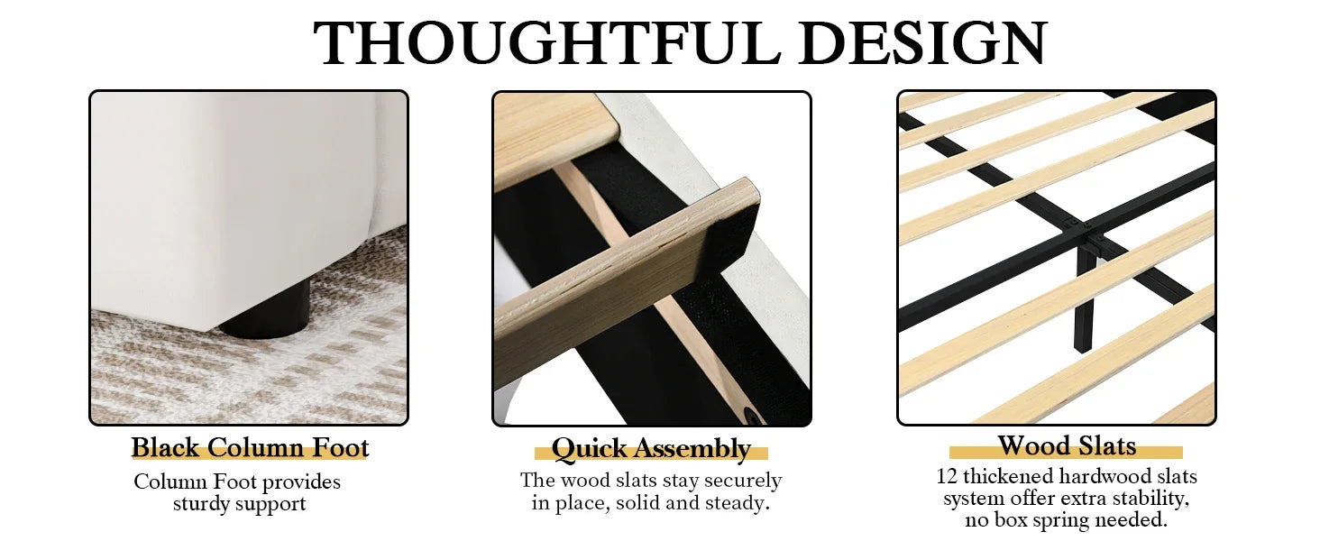 Soft Velvet Upholstered Bed Frame with Vertical Channel Tufted Wingback Headboard & Tall Footboard