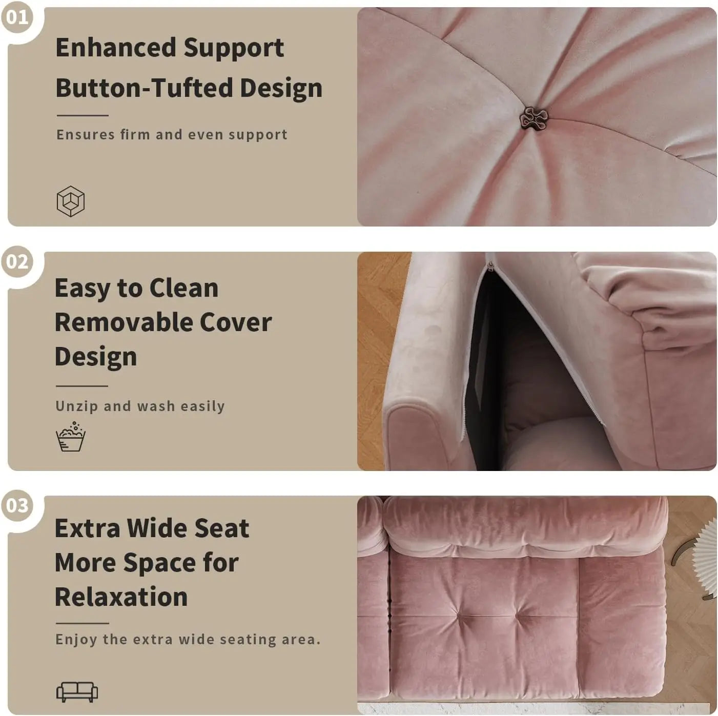 Cloud Modular Sectional Sofa, 105" Scrub Velvet Minimalist Sofa Couch for Living Room, Modern LoveSofa with 2 Pillows 3 Seater