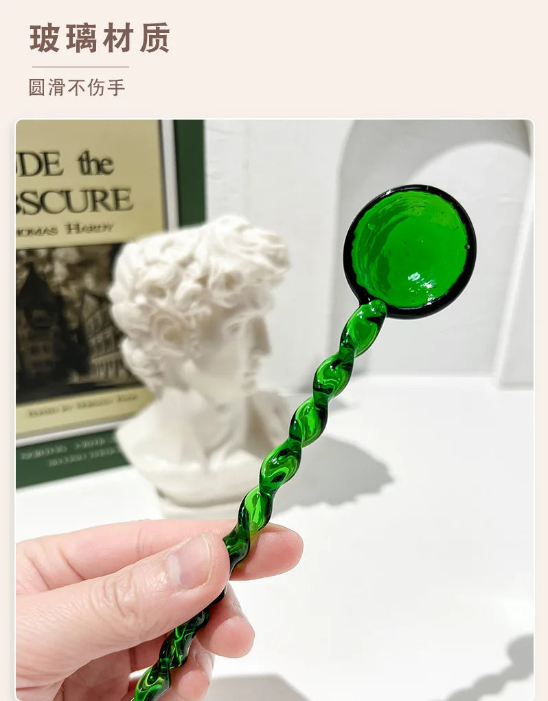 Glass Scoops with Long Handle Colorful and Cute Teaspoon Kitchen Accessories