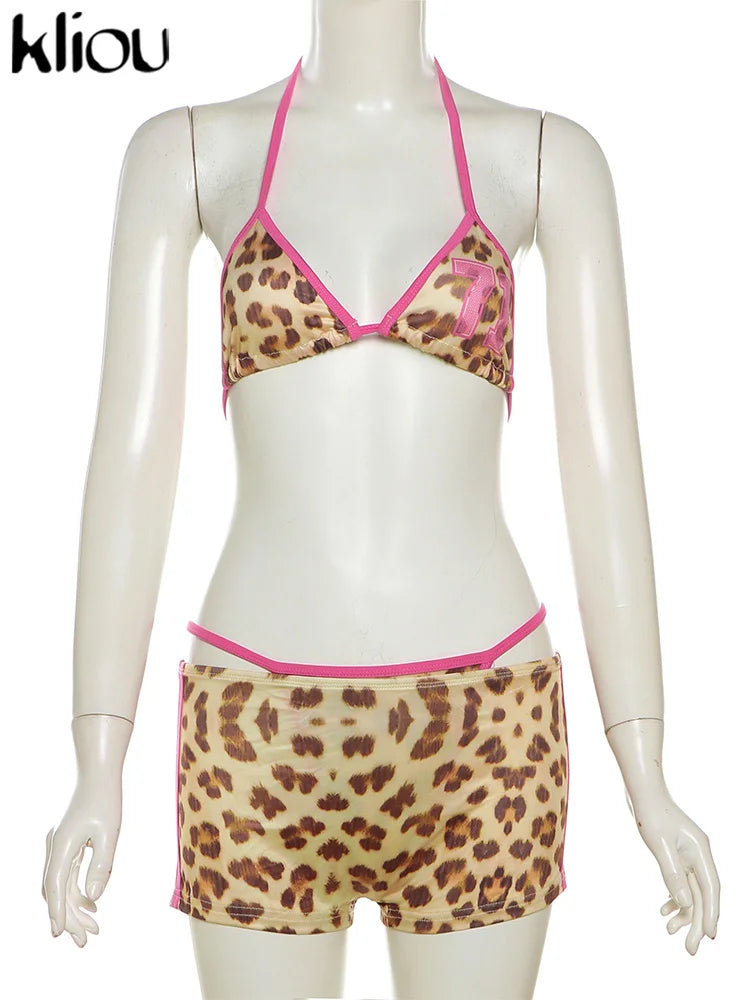 Women's 3 Piece Set Hipster Printed Panelled Bandage Bikini Tops+Underpants+Slim Matching Shorts Swim Outfits