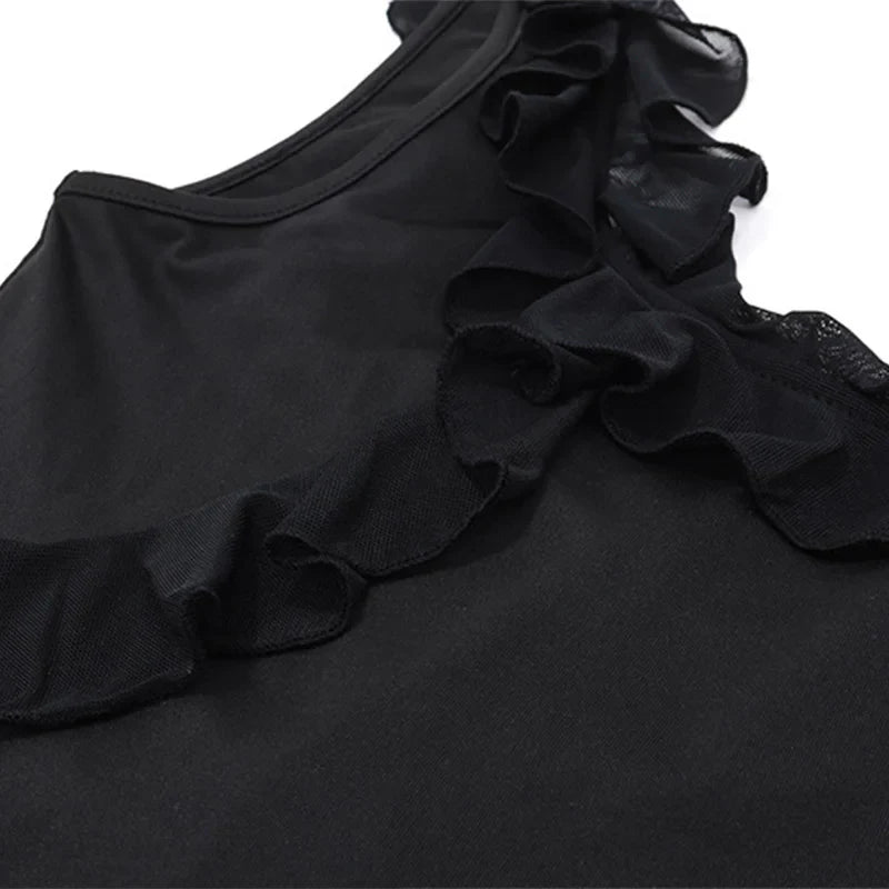 Fashion O-neck Sleeveless Tank Top Sexy Ruffles Backless Irregular Crop Tops  Summer Casual Streetwear Women Camis