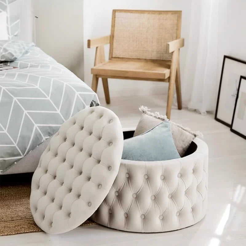 Luxury Sofa Footstool Fabric Storage Round Sofa Stool