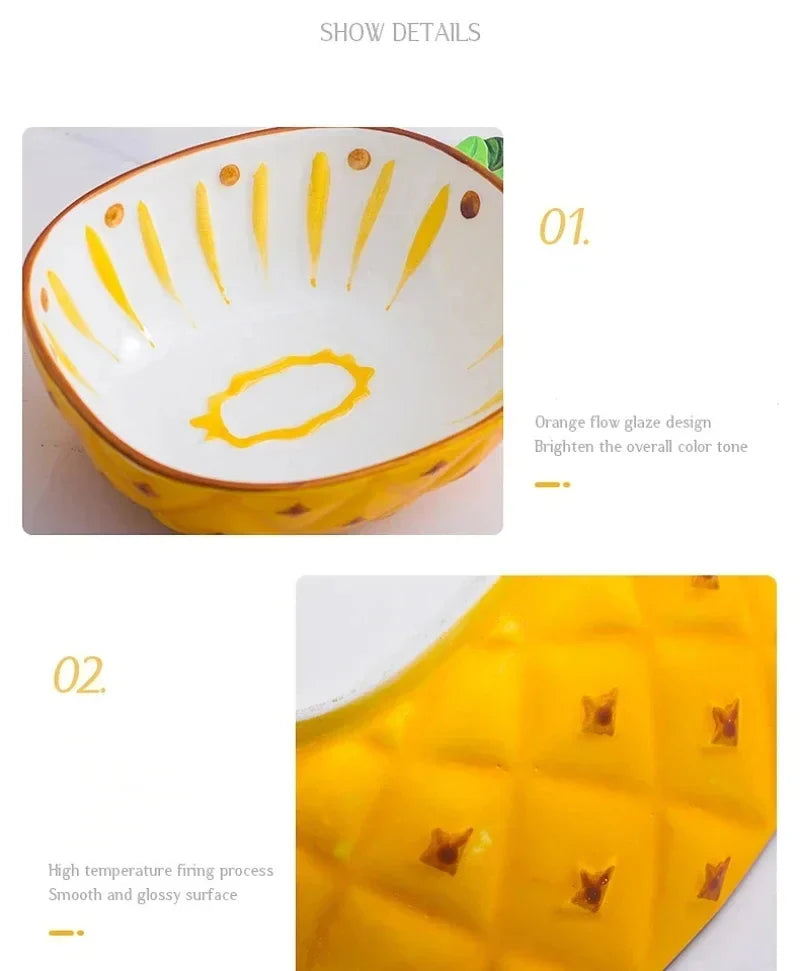 Hand Painted Fruit Shape Cute Fruit Salad Plate Creative Ceramic Bowl Pineapple Strawberry Lemon Ceramic Cutlery