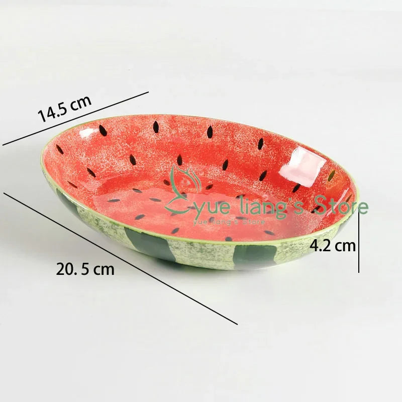 Watermelon Ceramic Cute Hand-painted Tableware Underglaze Color Fruit Shaped Bowl