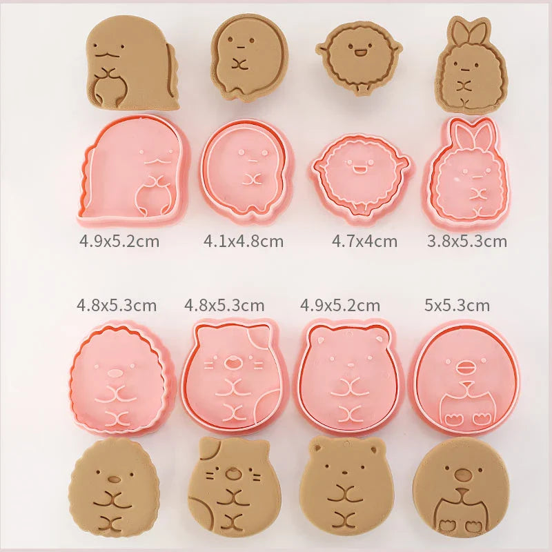 Cookie Cutters Plastic 3D Cute Cartoon Pressable Biscuit Mold Cookie Stamp Kitchen Baking Pastry Bakeware 8 Pcs/set