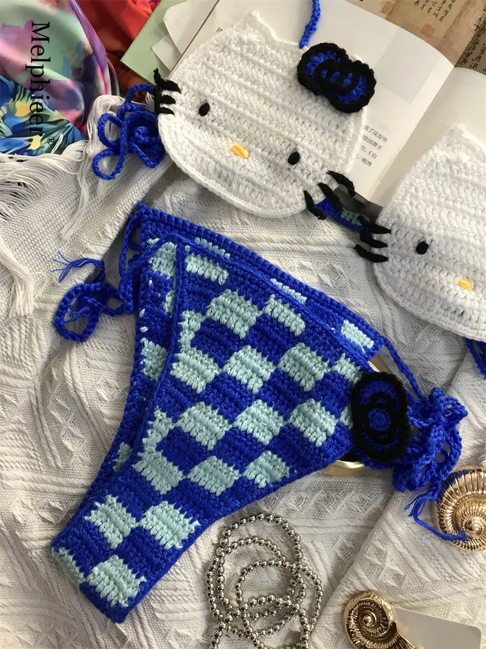 Ladies Cute Crochet Bikini Set 2 Pieces Bathing Suit Sexy Micro Bikinis Ties Swimsuit Thong Suit