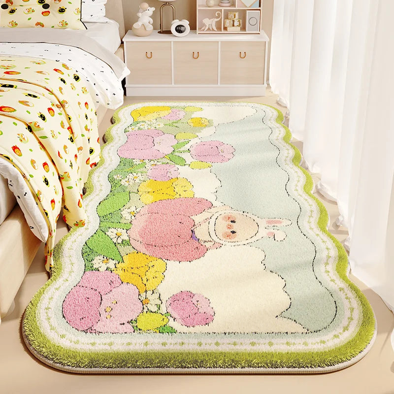 Flower Pattern Carpets for Living Room Thickend Plush Bedroom Decor Carpet Fluffy Soft Bedside Floor Mat Washable Cloakroom Rug