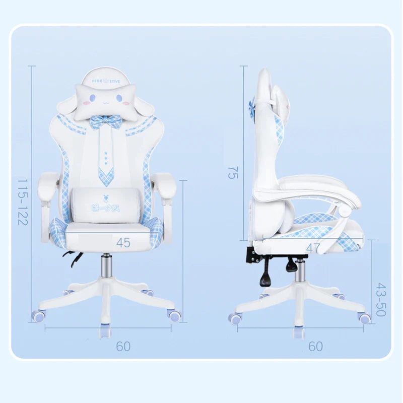 Cute Girl Gaming Chair New Fashion Bow Tie Computer Chair Net Red Anchor Game Chair Comfortable Reclining 360° Swivel Chair