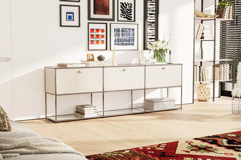 Modular Combination Storage Cabinet Middle Multi-function Haller Stainless Steel Structure with Door Furniture