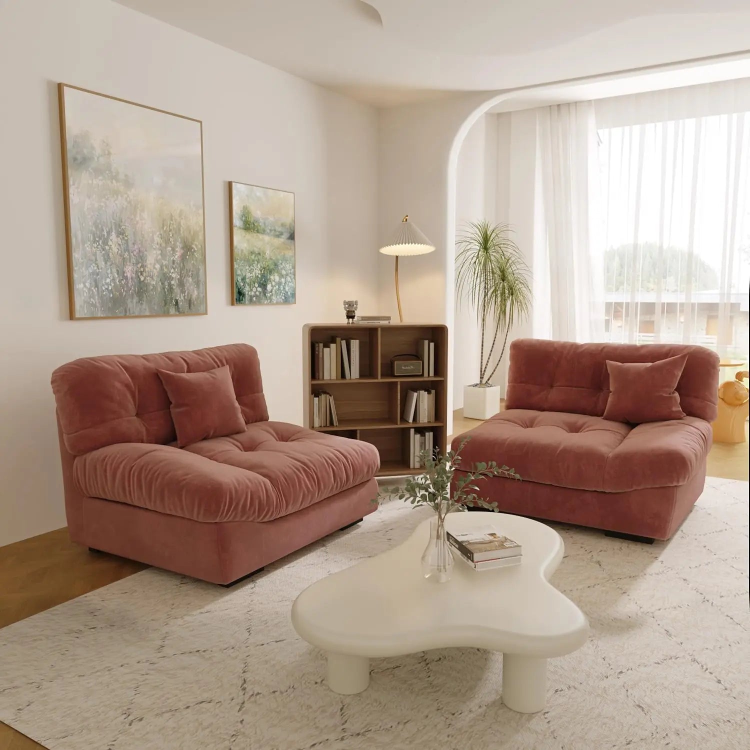 Cloud Modular Sectional Sofa, 105" Scrub Velvet Minimalist Sofa Couch for Living Room, Modern LoveSofa with 2 Pillows 3 Seater