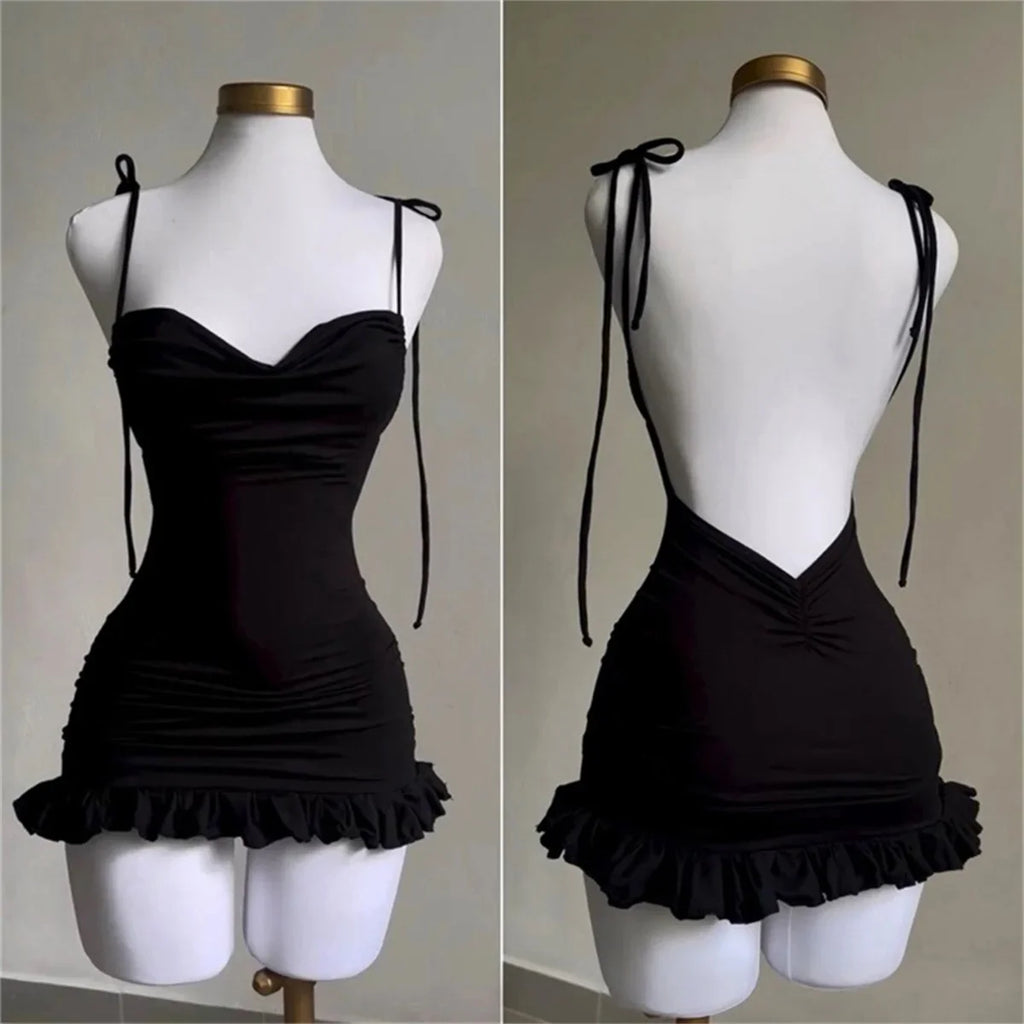 New High End Y2K Sexy Open Back Lace up Slim Fit Spicy Girl Short Summer Mini Dress