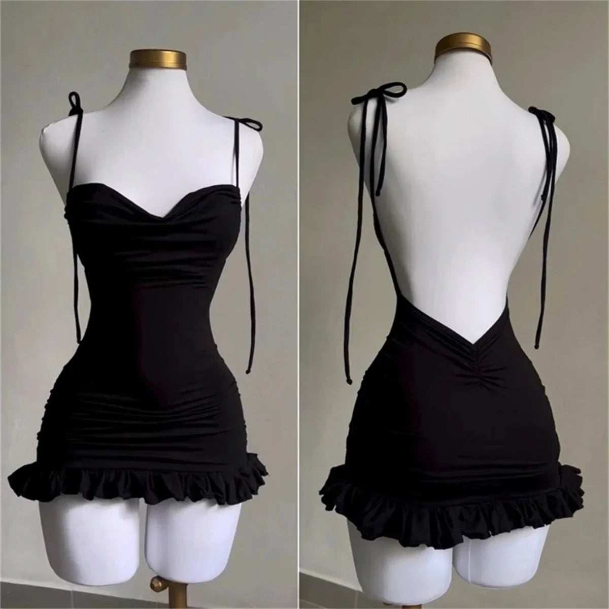 New High End Y2K Sexy Open Back Lace up Slim Fit Spicy Girl Short Summer Mini Dress