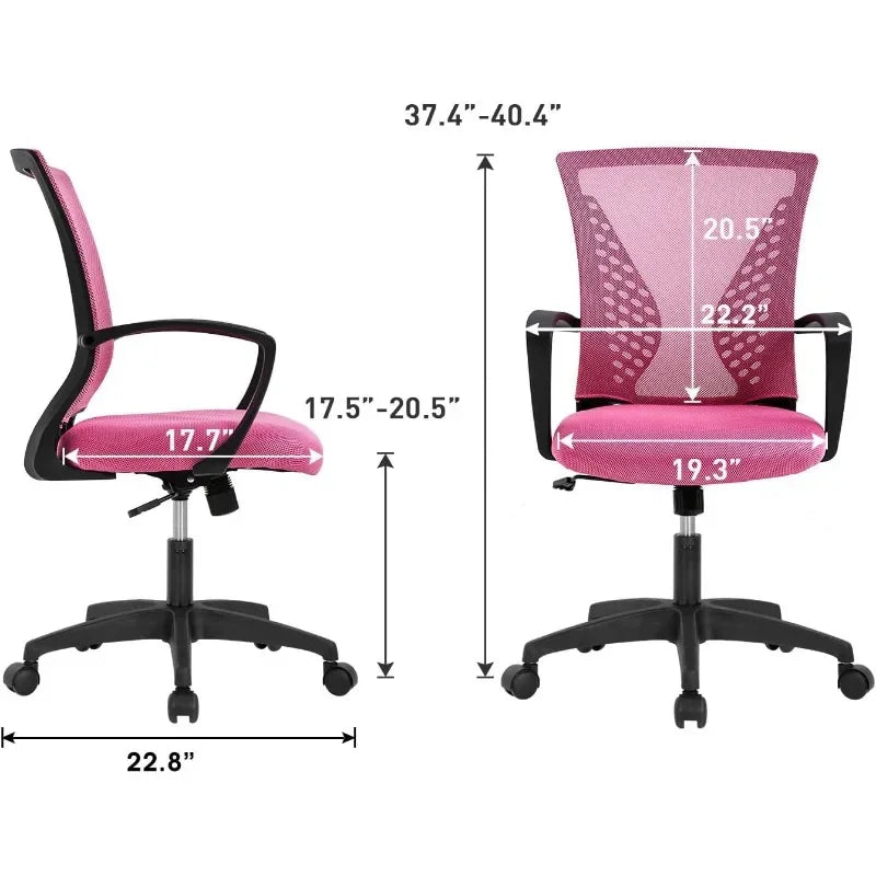 Pink Mid Back PC Swivel Lumbar Support Adjustable Desk Task Computer Mesh Chair with Armrest