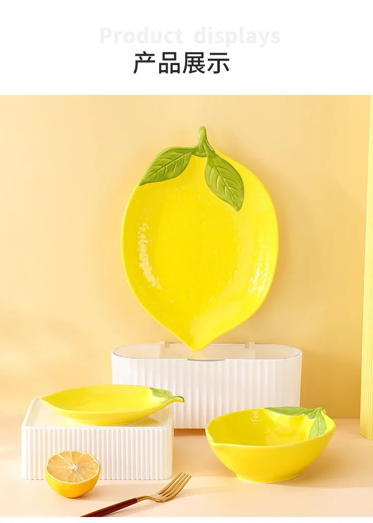 Lemon Shaped Ceramic Dinner Plate Soup Bowl - Fruit Snack Dishes Tableware