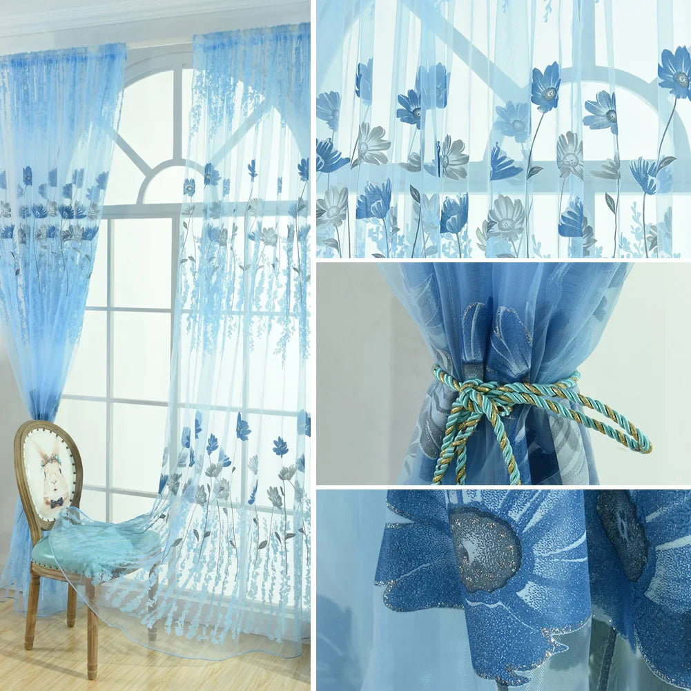 Floral Tulle Sheer Curtains for Living Room Lace Embroidered Romantic Princess