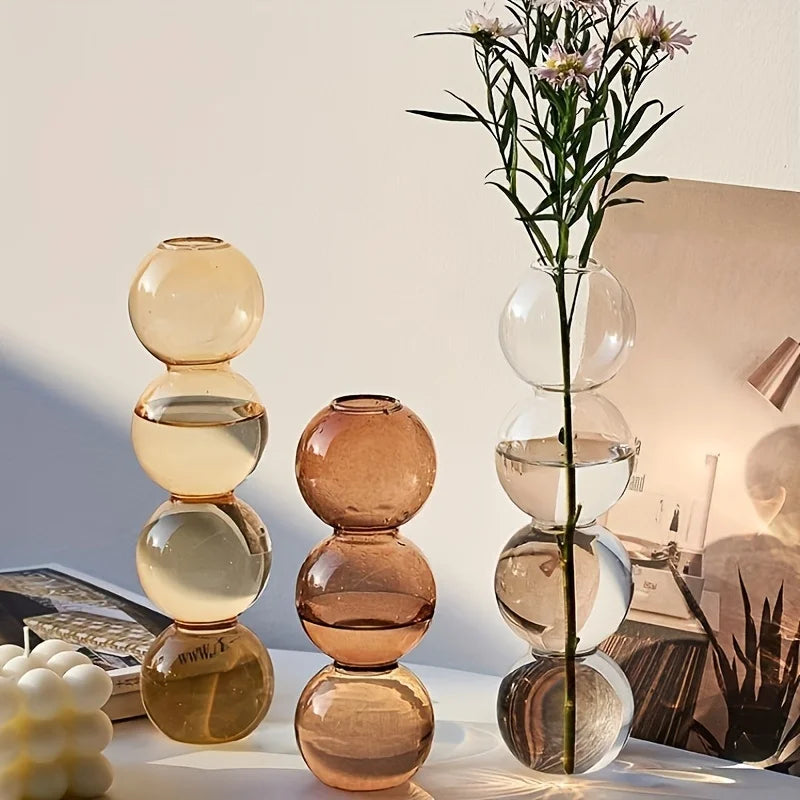 Nordic Glass Bubble Vase - Clear Hydroponic Planter for Home Desk Decor, Cute Simple Flower Arrangement Decoration