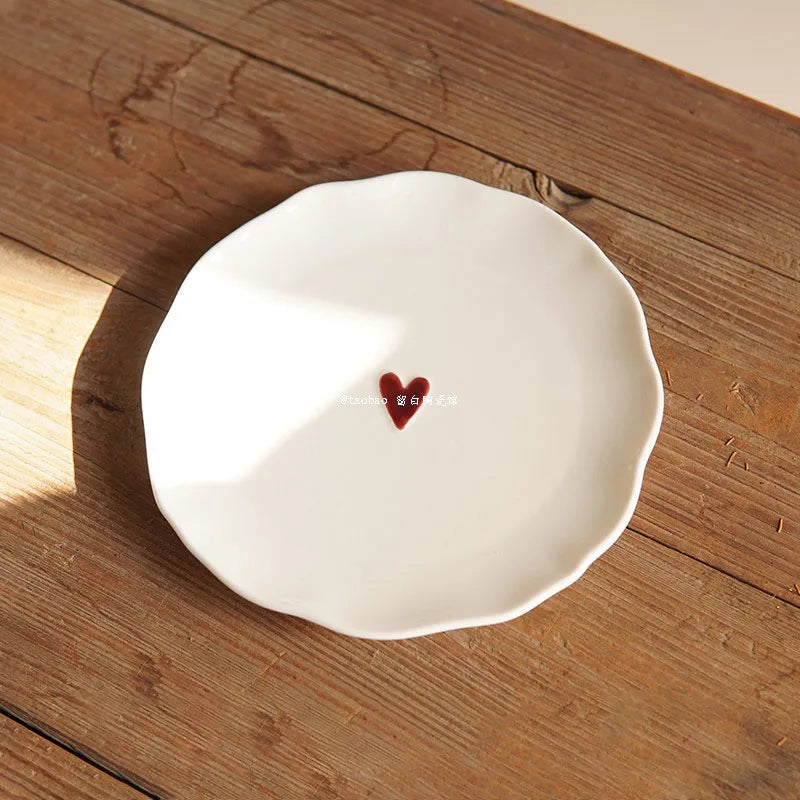 Embossed Love Plate Irregular Design Dessert Cake Plates Exquisite Ceramic Tableware