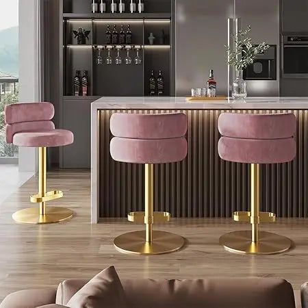 Velvet Bar Stools Modern Swivel Adjustable Height Kitchen Counter Bar Stools with Footrest for Living Room Dining Room