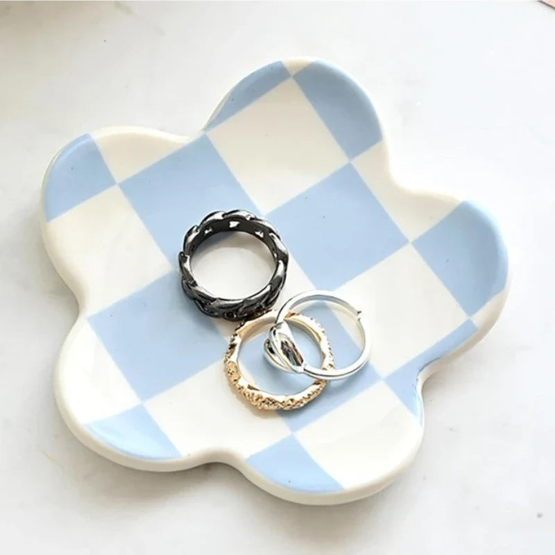 Ceramic Petal Tray, Jewelry Plate Necklace Ring Storage Dish,Jewelry Display Plate Desktop Decor