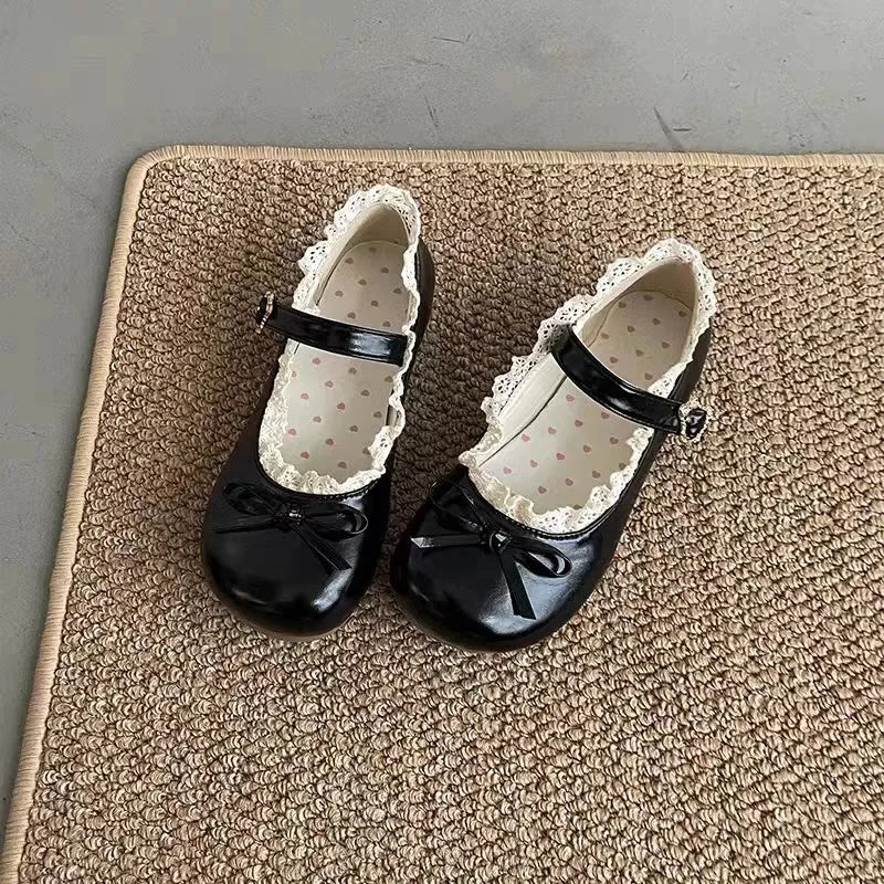 Original Lolita Flat Shoes with Butterfly Knot Soft Bottom Round Head Single Lined Women's High Heel
