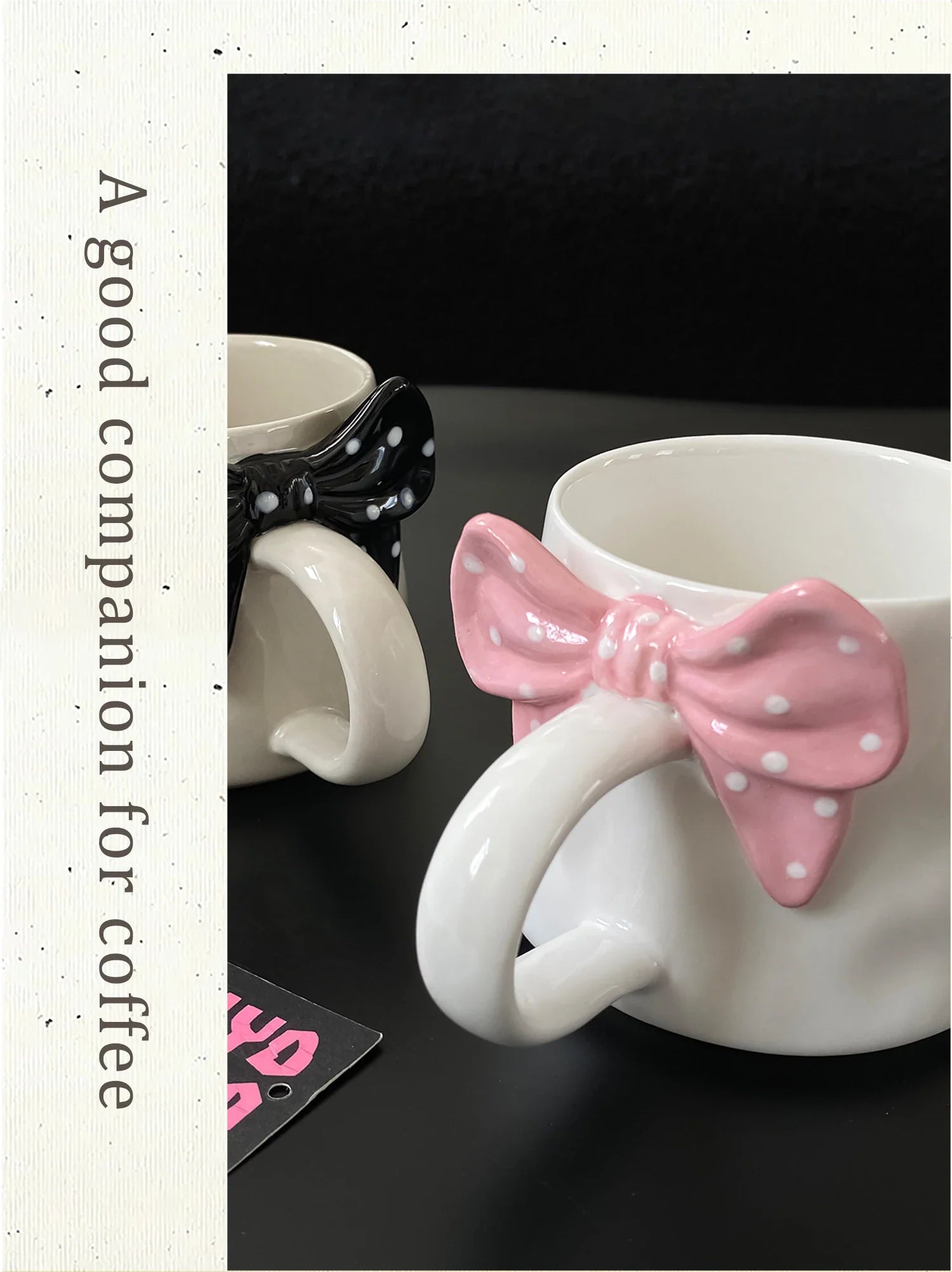 Polka Dot Creative Bow Handle Ceramic Mug