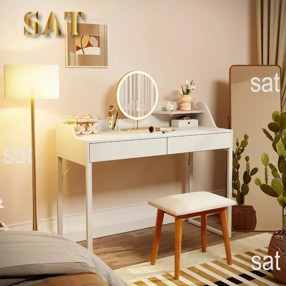 Vanity Desk with 2 Drawers, 40 Inch Computer Home Office Desk, Modern Makeup Dressing Desk, Study Work Table