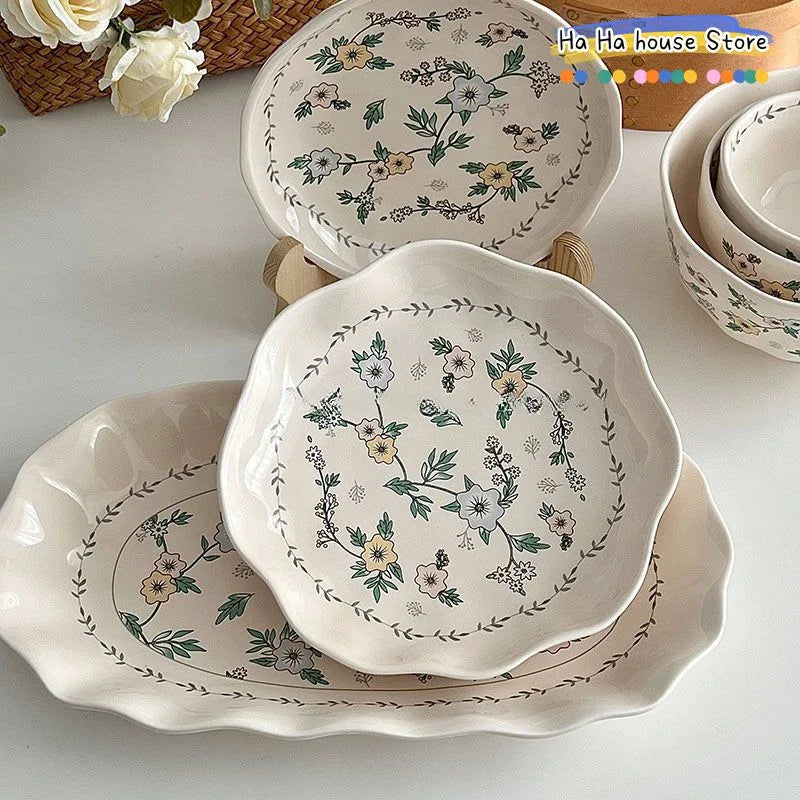 Ceramic Floral Bowl Plate Set
