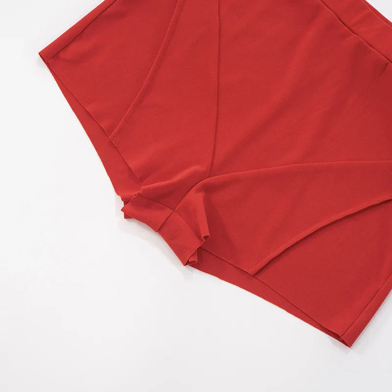 Casual Women 2 Piece Set Stretch Double Zip Tank Tops+Shorts Matching Patchwork Simple Basic Streetwear