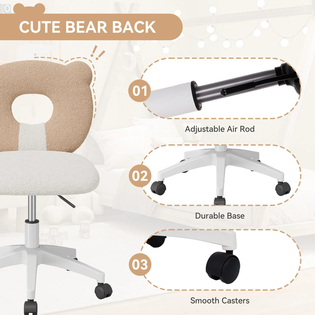 Little Bear Office Chair Female Male Dormitory Backrest Chair Pink Cute Bedroom Living Room Chairs Learning Chair Furniture Home